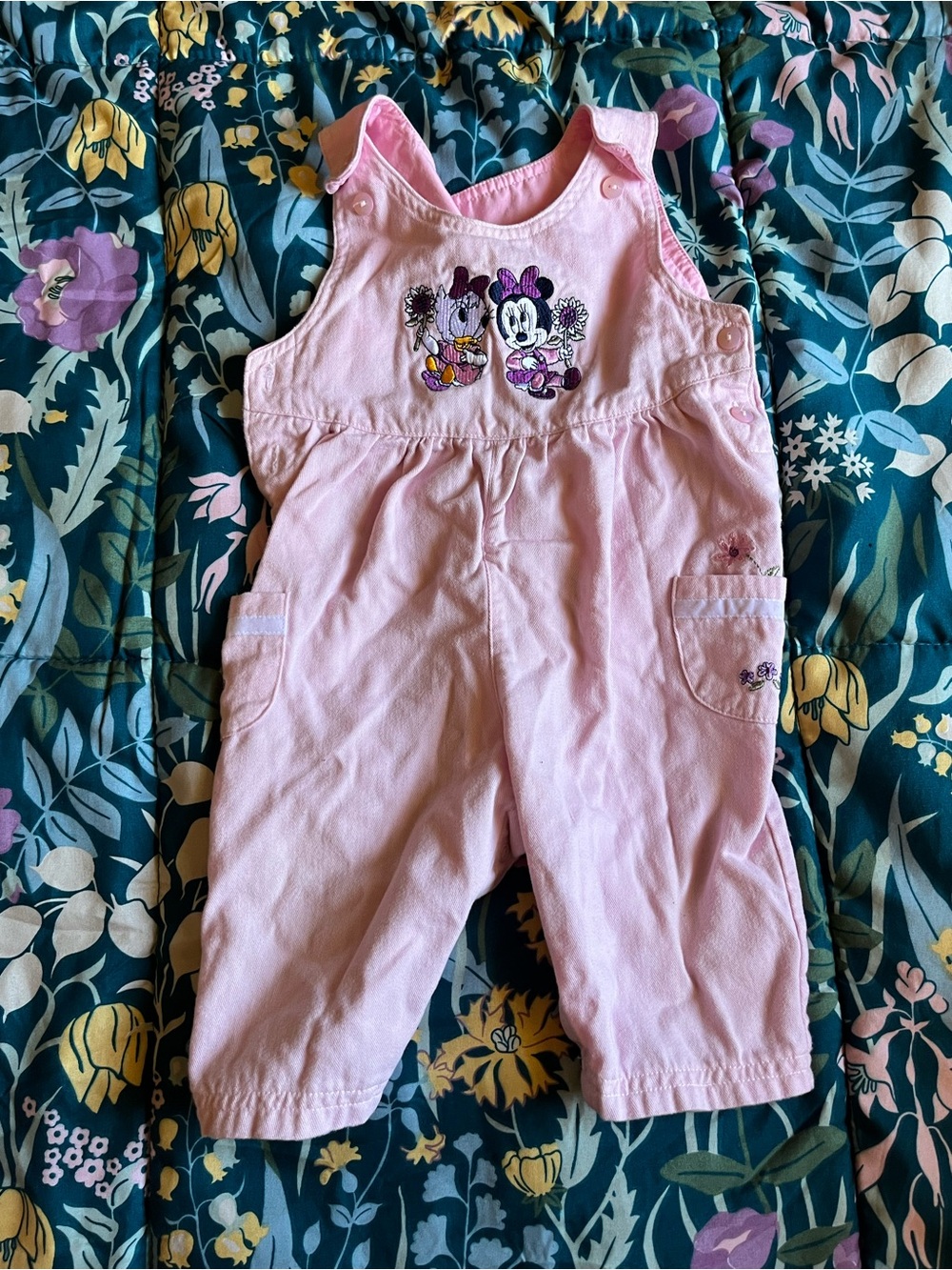 Vintage Mickey & Co Pink Minnie Mouse Embroidered Baby Overalls Size 6/9 Months